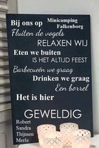 Tekstbord Bij ons op de camping cadeau voor papa opa vaderdag mama en oma moederdag verjaardag vrouw man