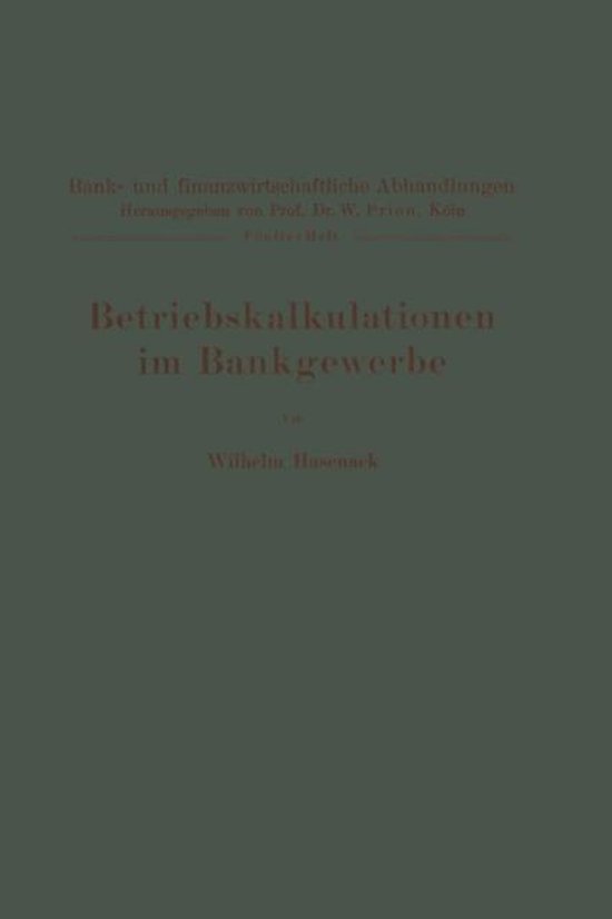 Betriebskalkulationen Im Bankgewerbe