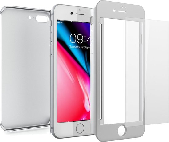 Aanpassing begaan symbool Apple iPhone 8 Plus - Voor en Achterkant 360 Graden Hoesje Mat Zilver +...  | bol.com