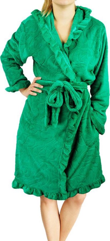 Romantische fleece dames badjas met capuchon. Groen-T14-15-16 | bol.com