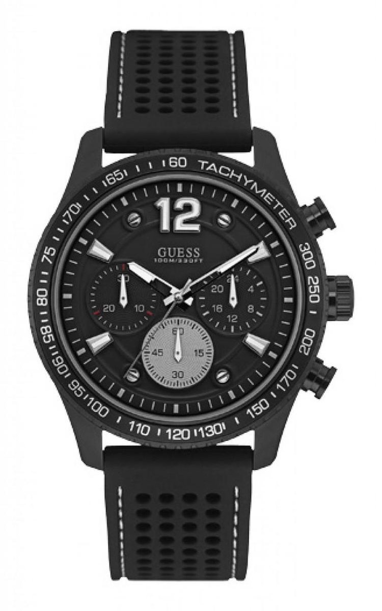 Guess W0971G1-Horloge-Siliconen- Zwart-Ø 44 mm