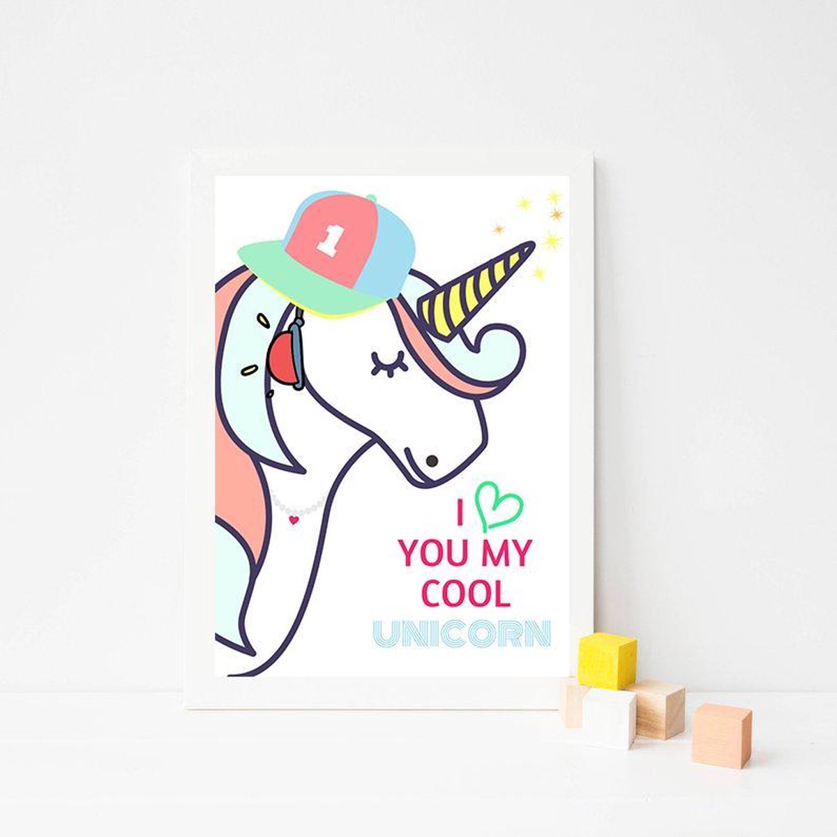 Foto poster met een unicorn of eenhoorn 21x30 cm, fotolijst is inbegrepen
