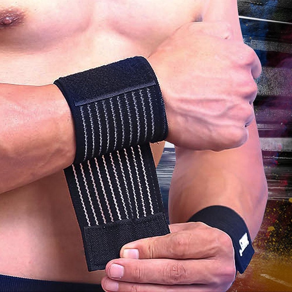 2x Sport Polsbandage (zwart) - Pols bescherming / Zwachtel / Polsband met klitteband