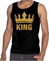 Zwart King gouden glitter kroon tanktop heren 2XL