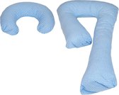 Coussin d'allaitement - Coussin de grossesse - ensemble - 100% coton - 235 cm - bleu à carreaux bleus