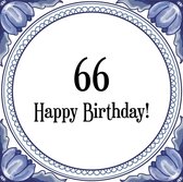 Verjaardag Tegeltje met Spreuk (66 jaar: Happy birthday! 66! + cadeau verpakking & plakhanger