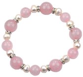 Zoetwater parel armband met edelsteen Bling Pearl W Rosequartz - echte parels - rozenkwarts - elastisch