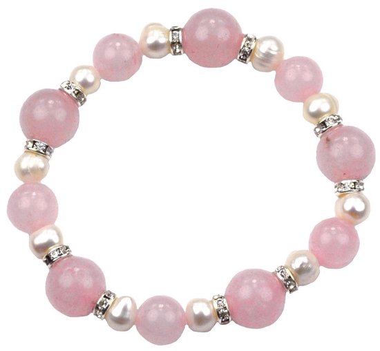 Bracelet de perles d'eau douce avec pierres précieuses Bling Pearl W Rosequartz