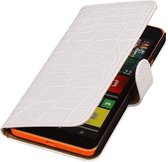 Croco Bookstyle Wallet Case Hoesjes Geschikt voor Microsoft Lumia 640 XL Wit