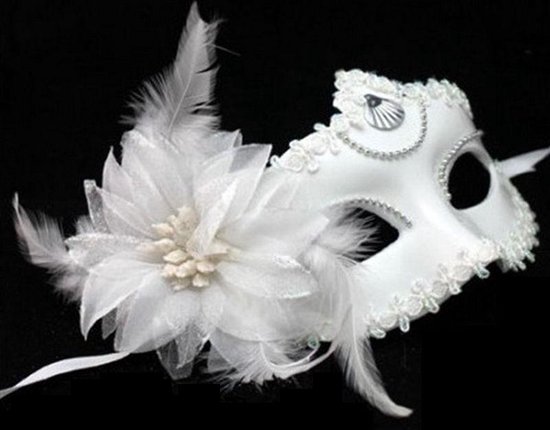 theorie bros het laatste Venetiaans masker, wit, bloem en glitter, gemaskerd bal | bol.com