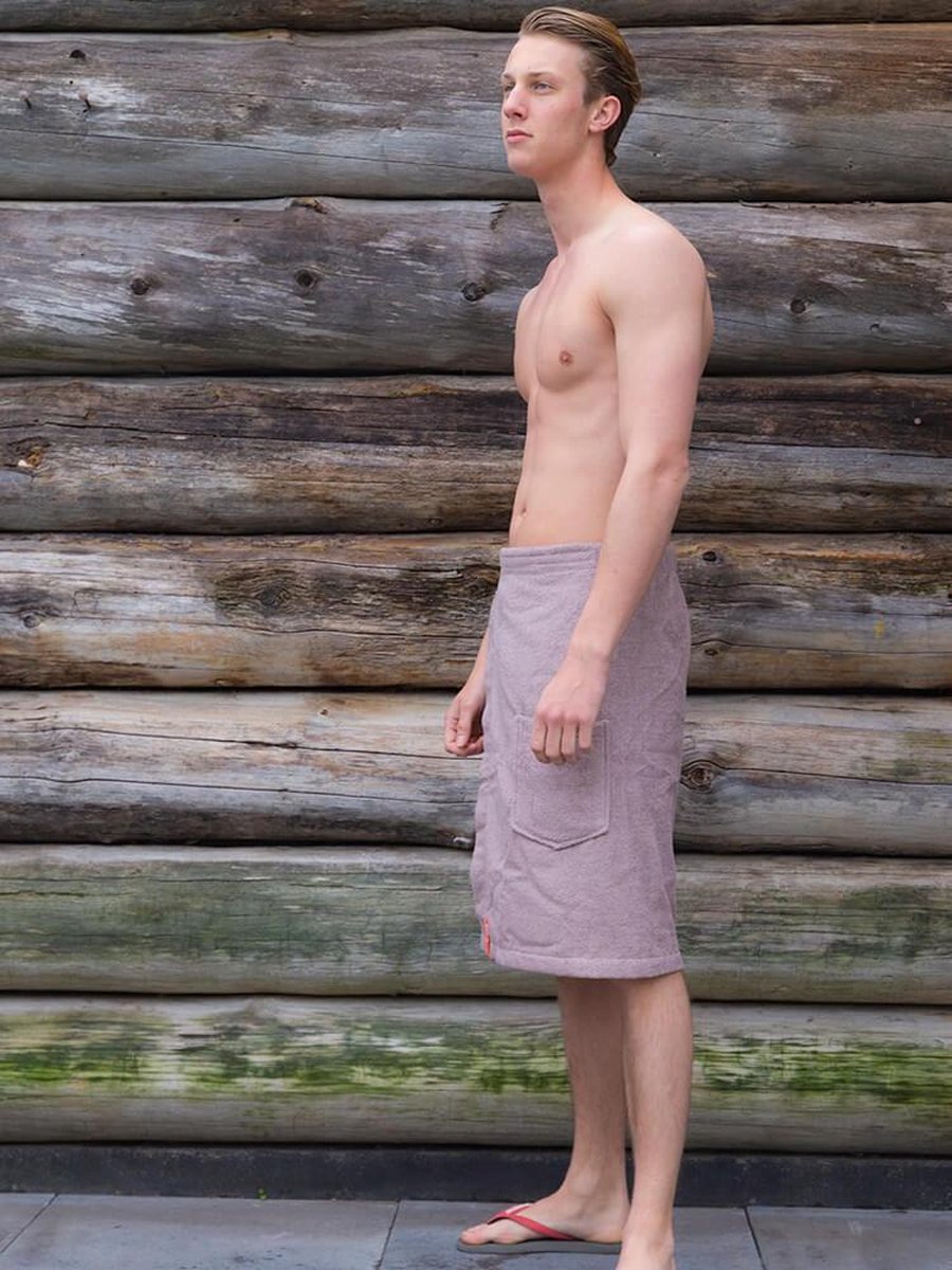 Sauna handdoek heren taupe - omslagdoek met klittenband