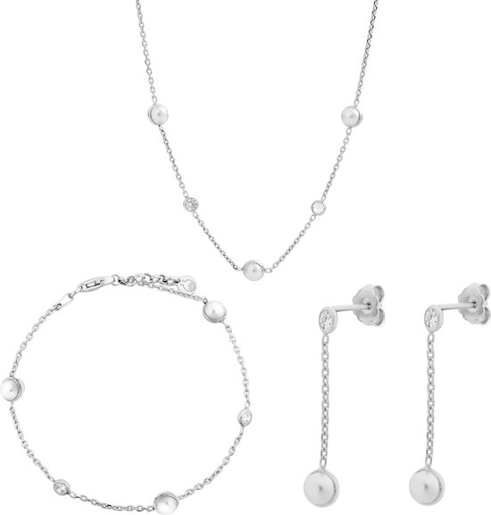 Orphelia SET-7380 - Juwelenset: Ketting + Armband + Oorbellen - Zilver 925 - Zirkonia / Parel