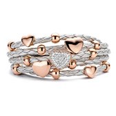 New Bling 980101080 Leer + Staal Armband Zilverkleurig CZ Hart Ros�plated