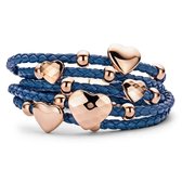 Silventi 980100513 Armband van leer met stalen elementen - Hart - Rosékleurig / Blauw