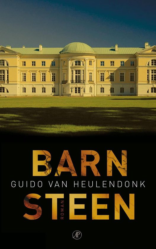 Boekcover met een klassiek geel gebouw en de titel 'BARN STEEN ROMAN'.