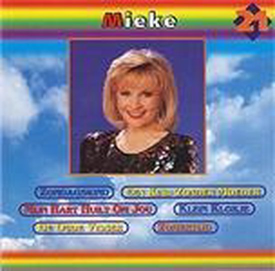 Portret van Mieke met in de lucht wolken en een regenboog. Titel: Mieke Vol. 21.