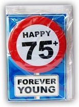 Happy Birthday kaart met button 75 jaar