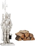 Relaxdays haardstel ridder, 4 delen, met pook, schep, bezem & houder, gietijzer, open haard gereedschap, haardset, zwart