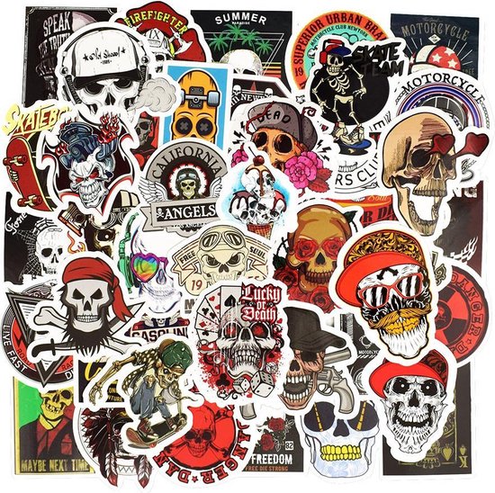Random Sticker mix met 50 schedels/doodshoofden - Coole vinyl
