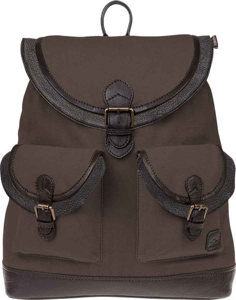 Monbeki Bruine Canvas Rugzak met Leren Kleppen