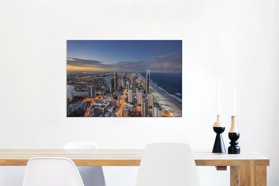 Canvas Schilderij Schemering valt over de kust van Brisbane in Australië - 60x40 cm - Wanddecoratie