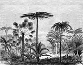 ESTAhome fotobehang tropisch landschap met palmbomen zwart wit - 158952 - 3,5 x 2,79 m