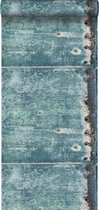 ESTAhome behang metalen platen turquoise en roest bruin - 138220 - 53 cm x 10,05 m