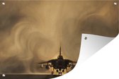 Tuinposter - Tuindoek - Tuinposters buiten - Een straaljager bij een tornado - 120x80 cm - Tuin