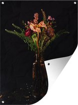 Tuinschilderij Stilleven verwelkte bloemen in vaas - 60x80 cm - Tuinposter - Tuindoek - Buitenposter