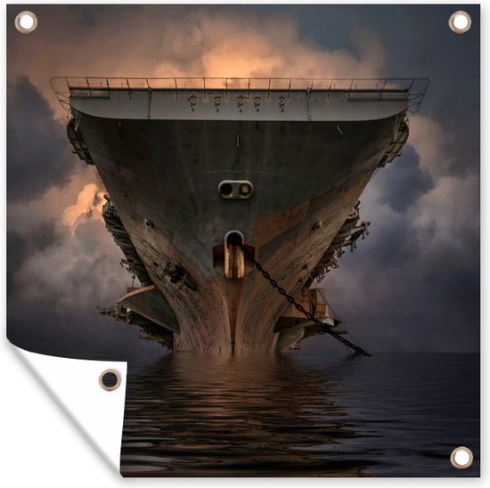 Tuinschilderij Amerikaans vliegdekschip USS John F Kennedy (CVA-67) ligt voor anker - 80x60 cm - Tuinposter - Tuindoek - Buitenposter