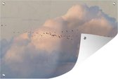 Tuindecoratie Een zwerm vogels in de lucht - 60x40 cm - Tuinposter - Tuindoek - Buitenposter