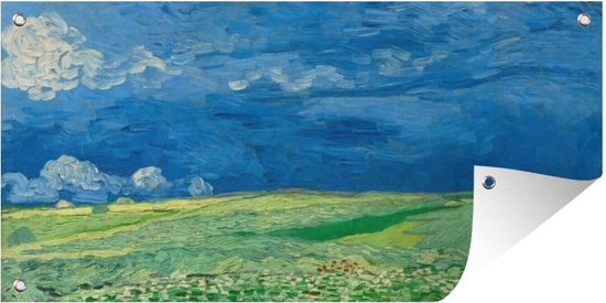 Tuinposter Korenveld onder onweerslucht - Vincent van Gogh - 60x30 cm - Tuindoek - Buitenposter