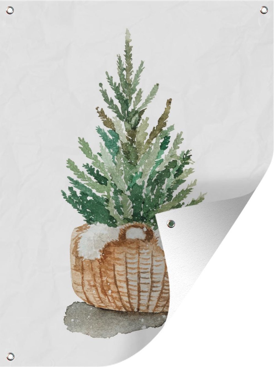 Tuinschilderij Kerstboom in mand, 60x80 cm, olieverf, buitenposter.