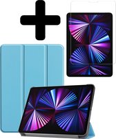 Hoes Geschikt voor iPad Pro 2021 (11 inch) Hoes Book Case Hoesje Luxe Trifold Cover Met Screenprotector - Hoesje Geschikt voor iPad Pro 11 inch (2021) Hoesje Bookcase - Lichtblauw.