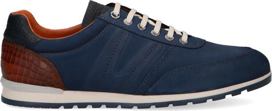 Van Lier - Heren - Blauwe nubuck sneakers met croco detail - Maat 41 | bol