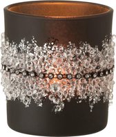 J-Line T-Lichthouder Suiker Midden Diamanten Lijn Glas Mat Zwart Small Set van 8 stuks