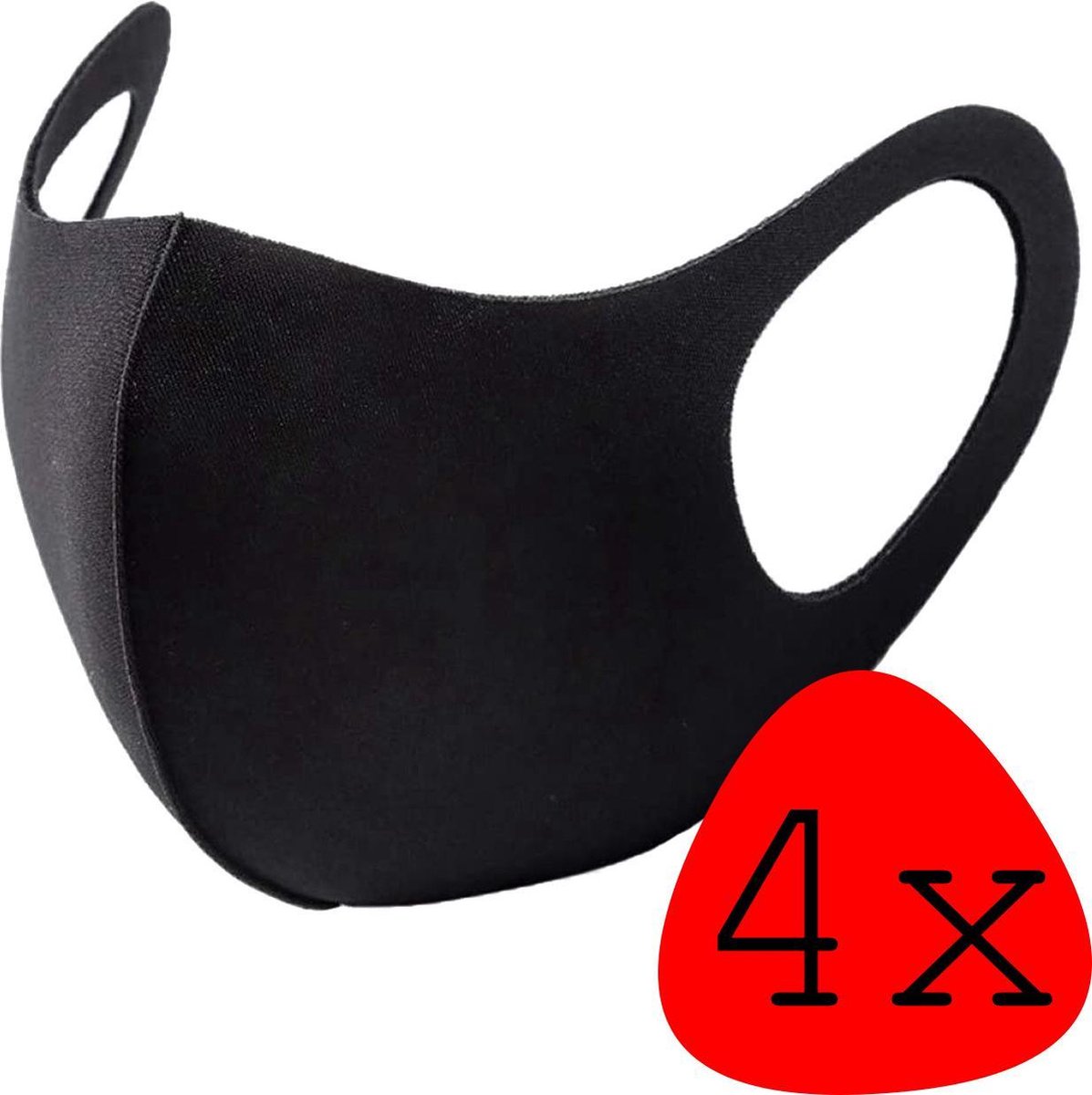 Wasbaar Mondkapje Zwart Wasbaar Mondmasker Elastisch Mondkapjes - 4 stuks
