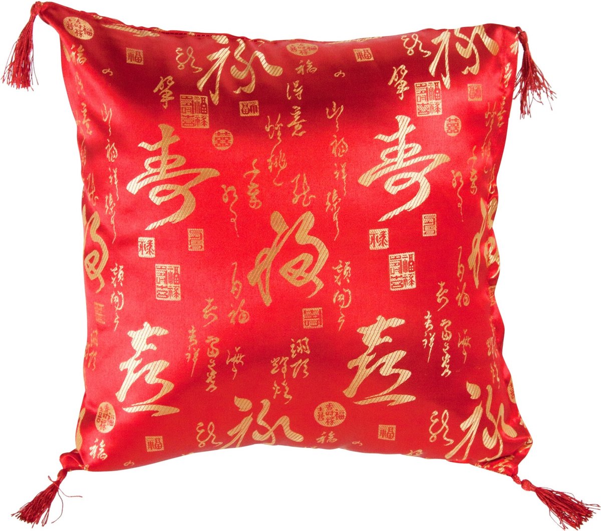 Fine Asianliving Kussenhoes met Kwastjes Kalligrafie Rood 45x45cm Zonder Vulling