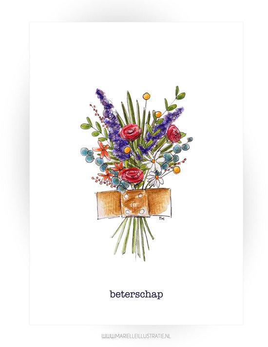 Bon rétablissement carte de voeux 10x15cm, bouquet de fleurs sous plâtre,  illustration... | bol