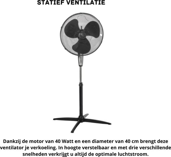 Ventilator - Zwart -Ventilator met afstandsbediening - Statiefventilator -  40W | bol.com