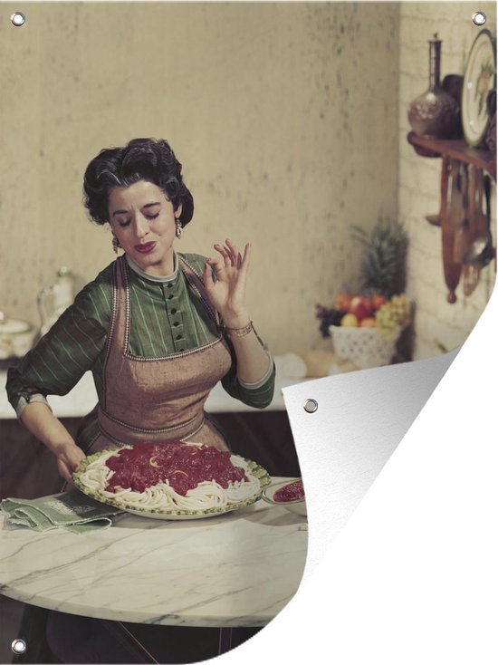 Tuin decoratie Italiaanse vrouw maakt spaghetti, vintage - 30x40 cm - Tuindoek - Buitenposter