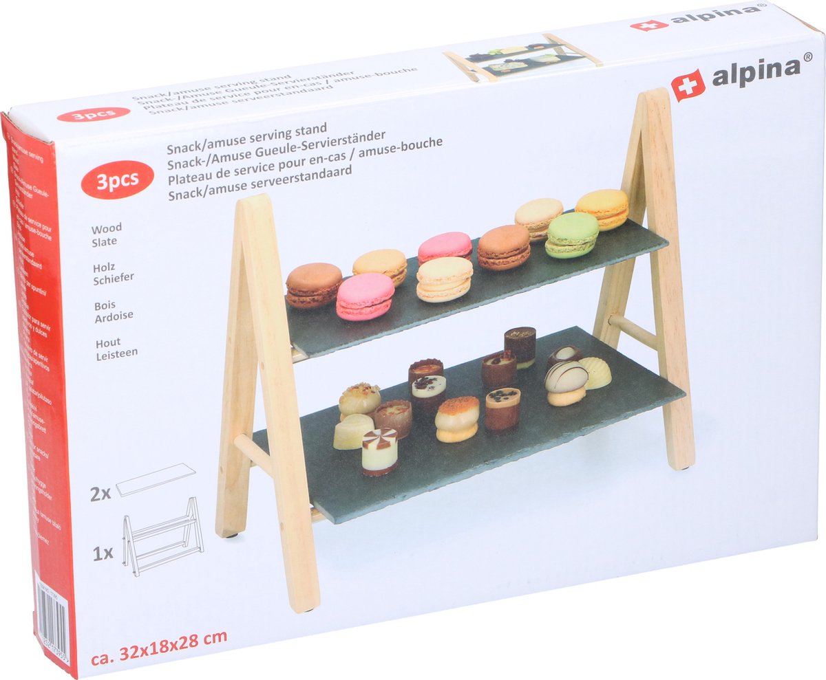 Étagère Double En Ardoise Sur Support Bois Pour Apéritifs Snacks Plats Chauds - AR