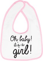 Hospitrix Slabbetje met tekst "Oh baby! It is a girl! " Roze - Cadeau Zwangerschap - Baby Kwijldoek - Kwijllap - Morslap - Bavette