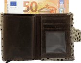 Cardprotector leer – Mini wallet leer- donkerbruin leer met vacht – Aluminium pasjeshouder – Pasjeshouder leer – Mini portemonnee