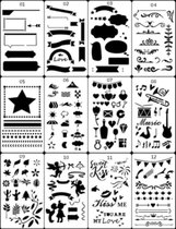 Bullet Journal Plastic Stencils - 12 stuks - Templates - Sjablonen - 10 x 18 centimeter - Handlettering toolkit - Knutselen - Decoratie - Accessoires