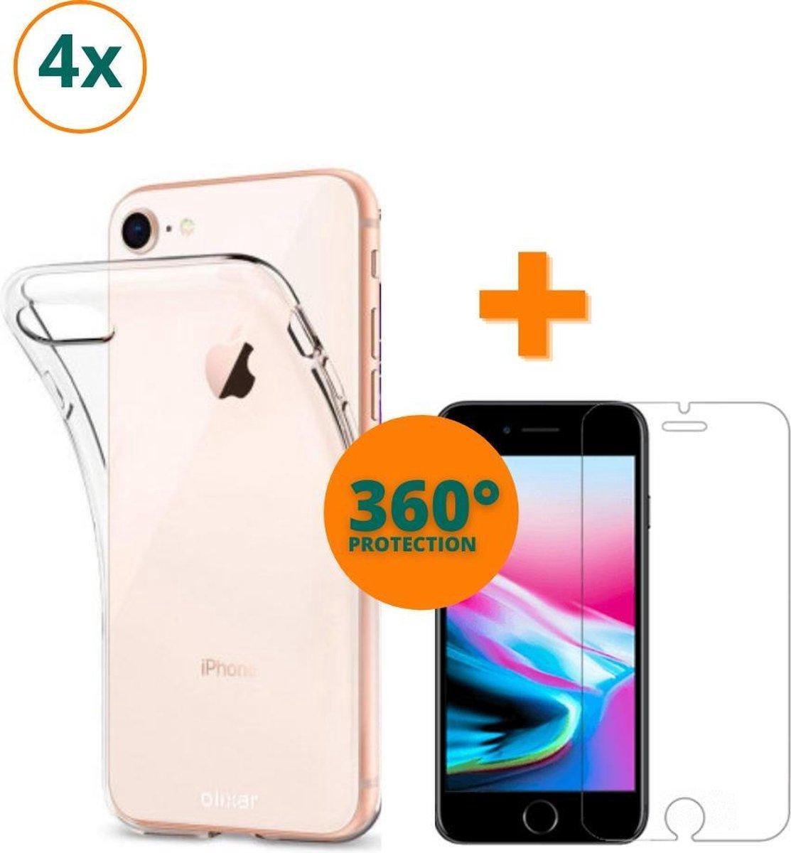 Fooniq Silicone Hoesje Transparant 4x + Screenprotector 4x - Geschikt Voor Apple iPhone 8/7