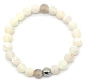 Dielay - Armband Dames - Kralen van Gebarsten Agaat - Elastisch Bandje - Wit