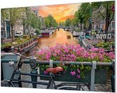 Wandpaneel Amsterdams straatbeeld  | 180 x 120  CM | Zilver frame | Wand-beugels (27 mm)