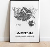 Amsterdam city poster, A3 (30x40 cm) met lijst, plattegrond poster, woonplaatsposter, woonposter