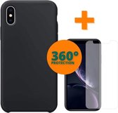 iPhone XS Front & Back Protection | 1x iPhone XS Screenprotector | 1x iPhone XS Zwarte Silicone case